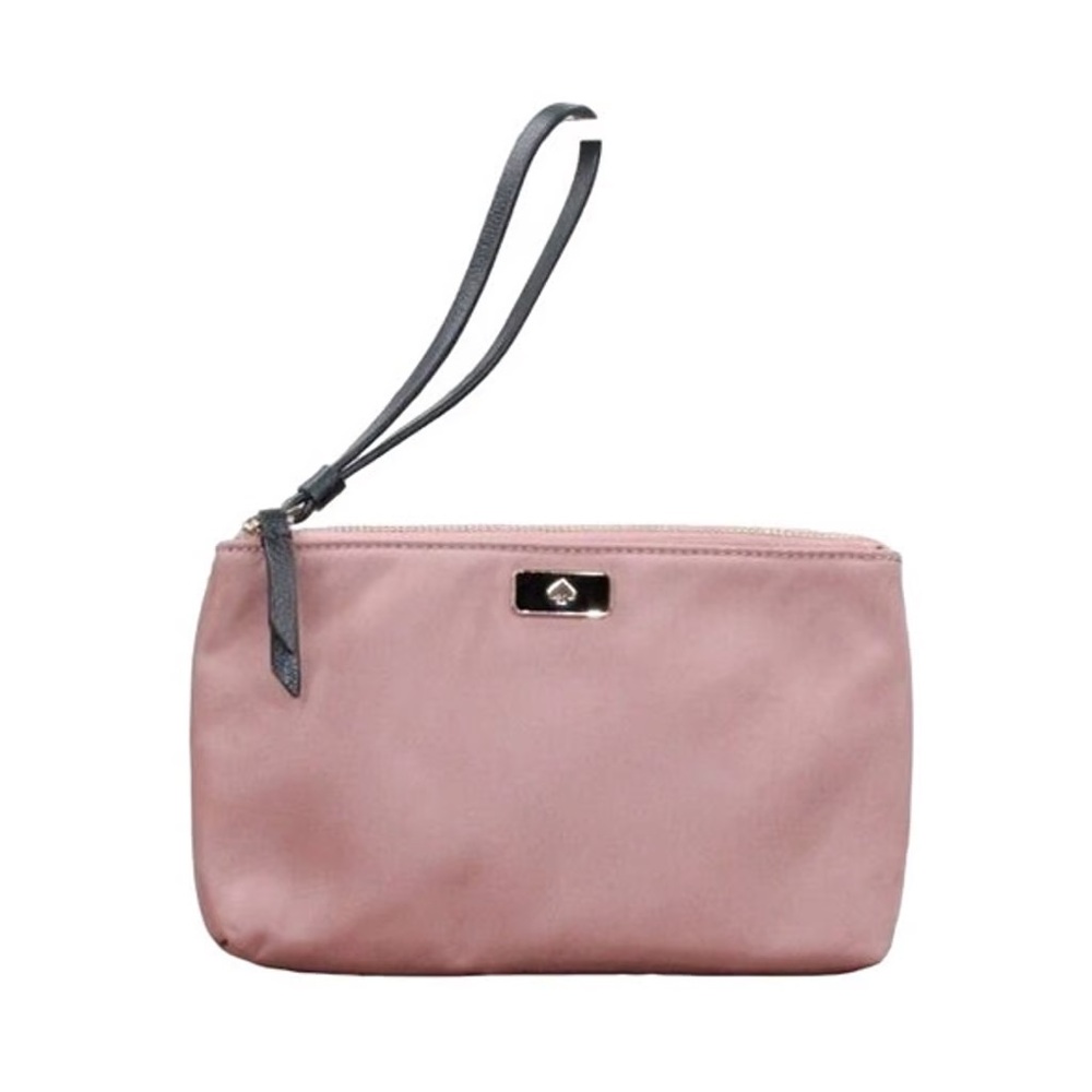 Kate Spade Womens Pink Nylon Leather Handle Double Zip Purse Wristlet (EUC)